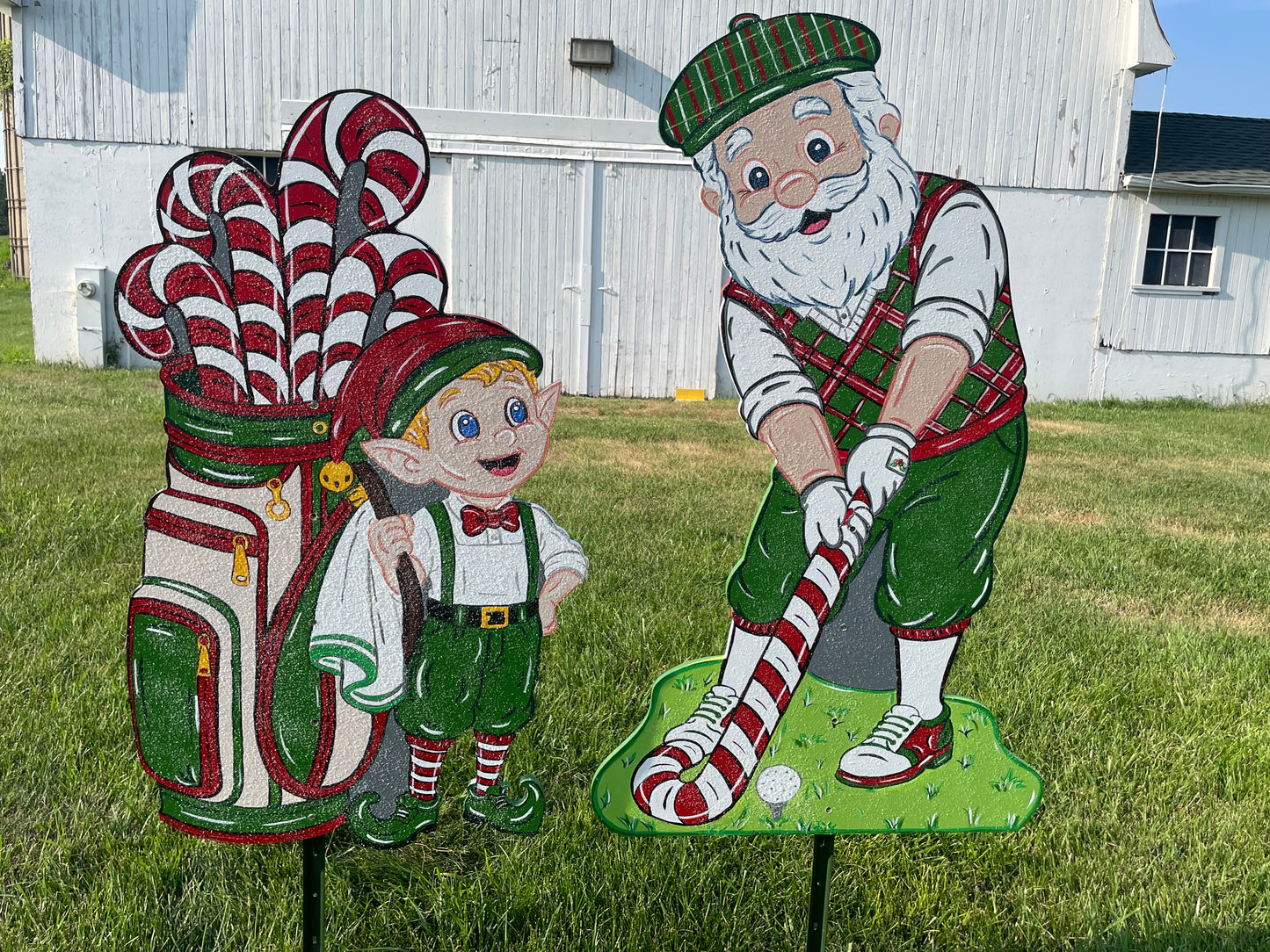 Golfing Santa and Elf Caddy - Two Piece 100 % Hand Painted