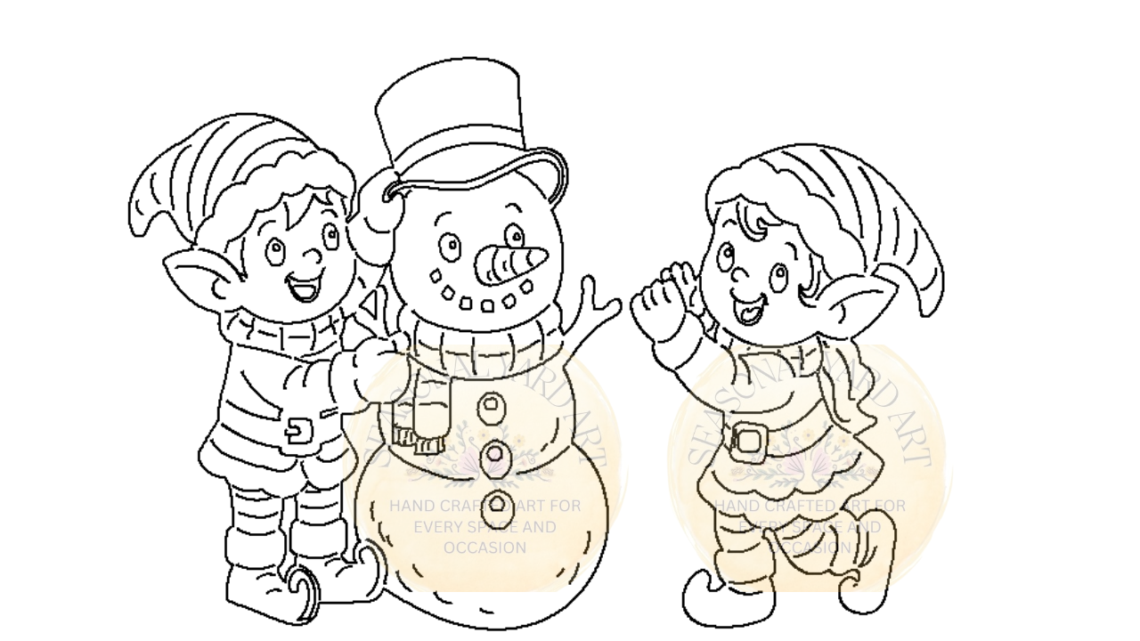 2 Piece Elves Making a Snowman- Digital File Only
