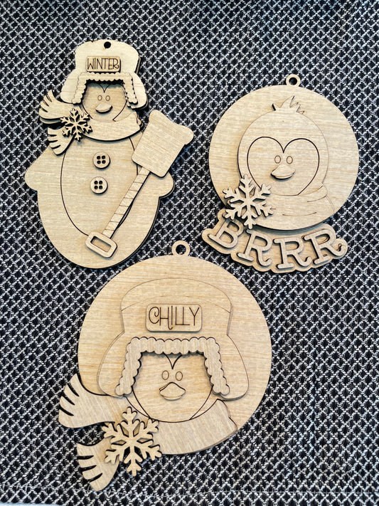 2123 -Ornaments -Penguins 3 Piece Bundle  (DIY - You paint them yourself)