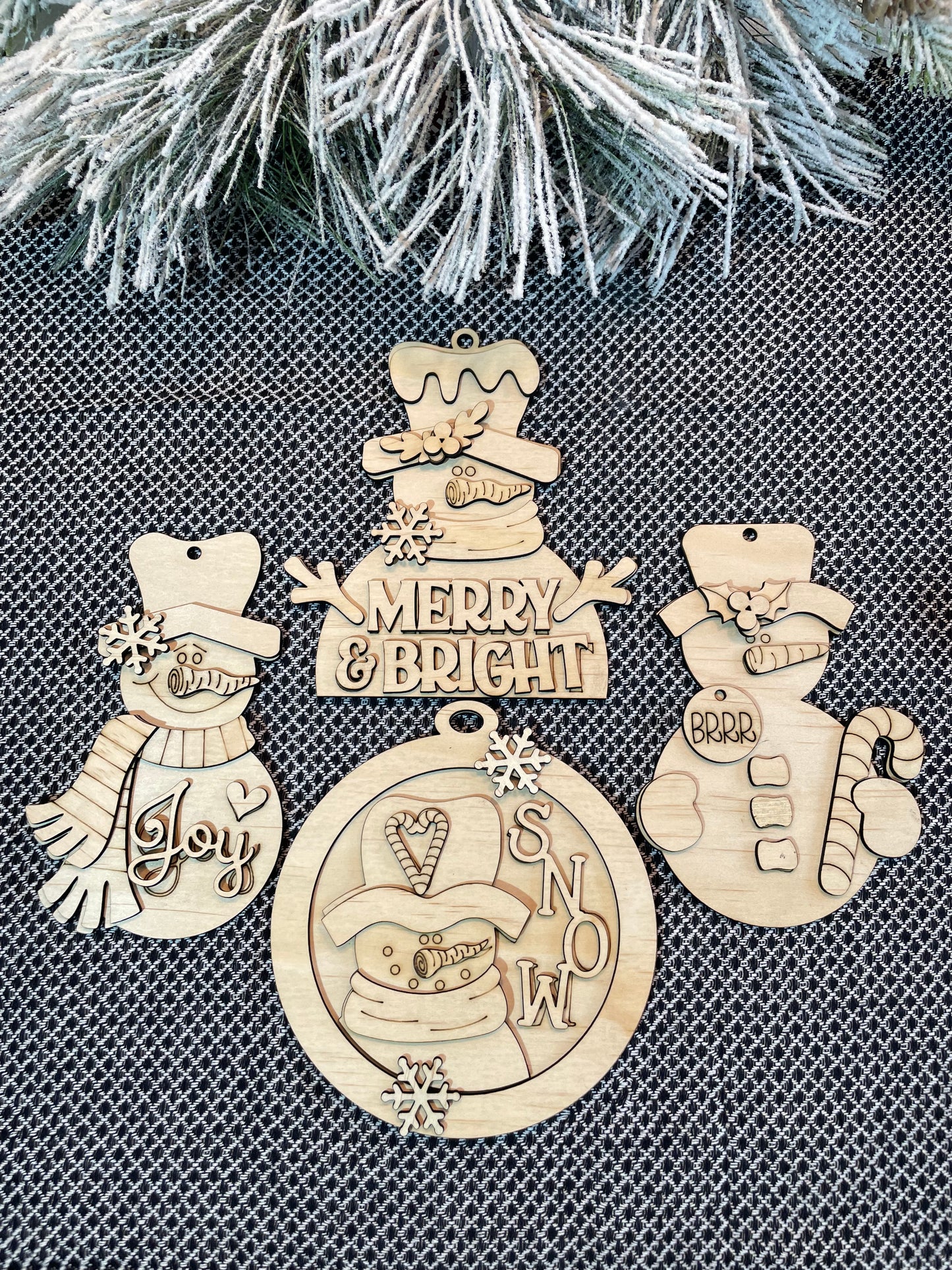 2120 -Ornaments - Snowman Blue 4 Piece Bundle  (DIY - You paint them yourself)