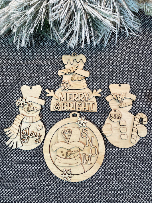 2120 -Ornaments - Snowman Blue 4 Piece Bundle  (DIY - You paint them yourself)
