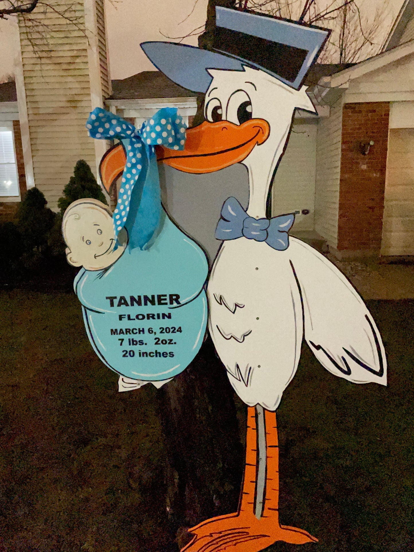 Boy Stork Rental with "It's a Boy Announcement".