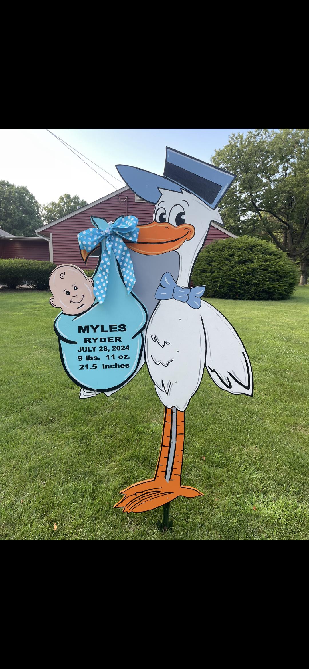 Boy Stork Rental with "It's a Boy Announcement".