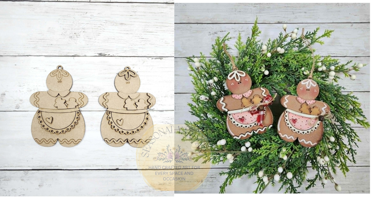 2129 -Ornaments -Gingerbread Banking Friends  2 piece Ornaments (DIY - You paint it yourself)