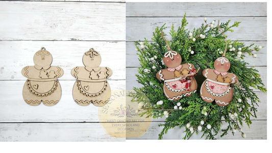 2129 -Ornaments -Gingerbread Banking Friends  2 piece Ornaments (DIY - You paint it yourself)
