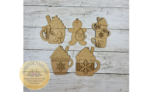 2137-Ornaments  Hot Cocoa Mug Collection -5 piece Ornaments (DIY - You paint it yourself)