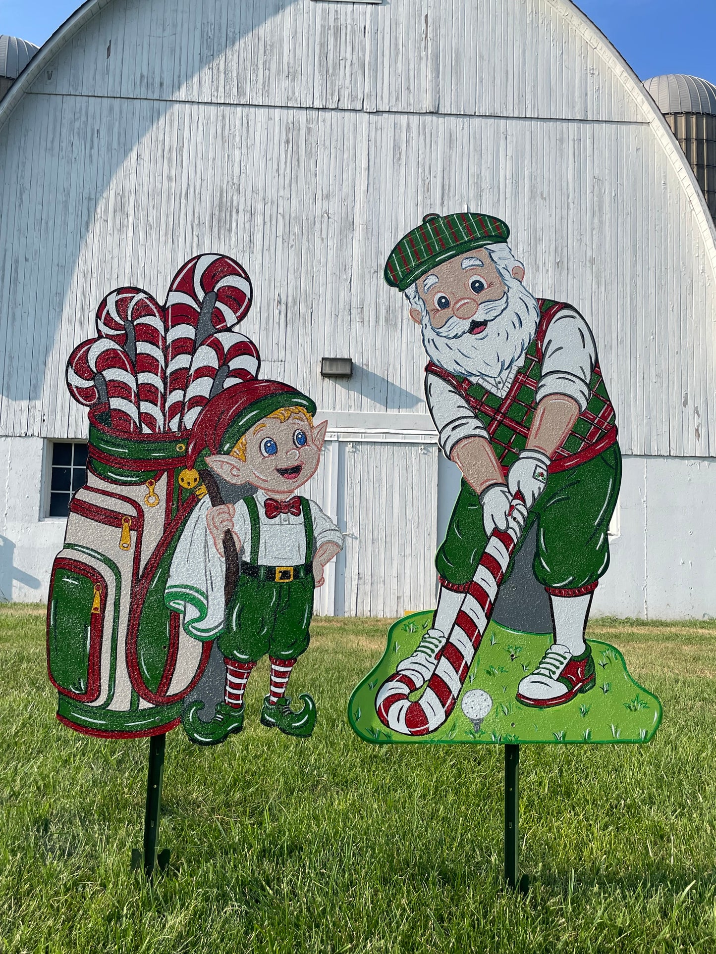 Golfing Santa and Elf Caddy - Two Piece 100 % Hand Painted