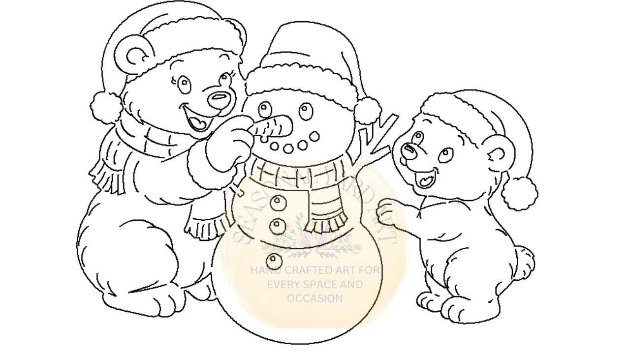 Polar Bears Building a Snowman - Digital File Only