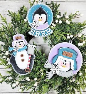 2123 -Ornaments -Penguins 3 Piece Bundle  (DIY - You paint them yourself)