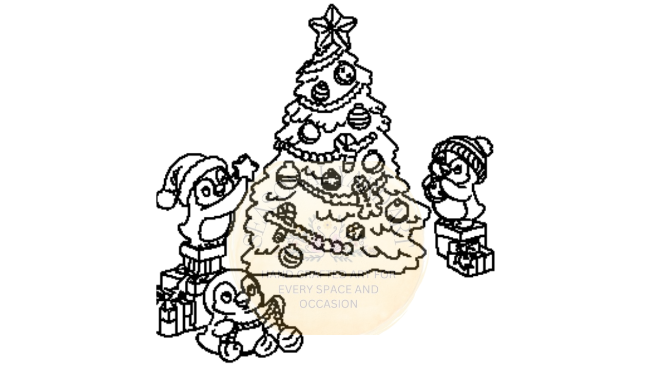 Penguins Decorating Tree - Digital File Only