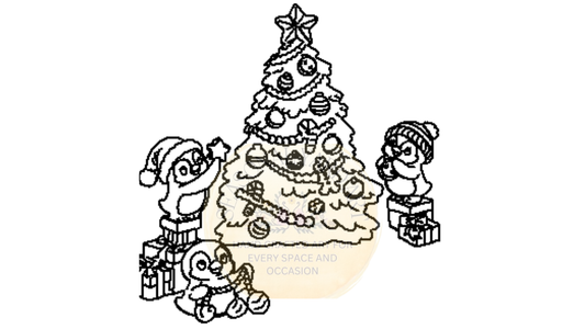 Penguins Decorating Tree - Digital File Only