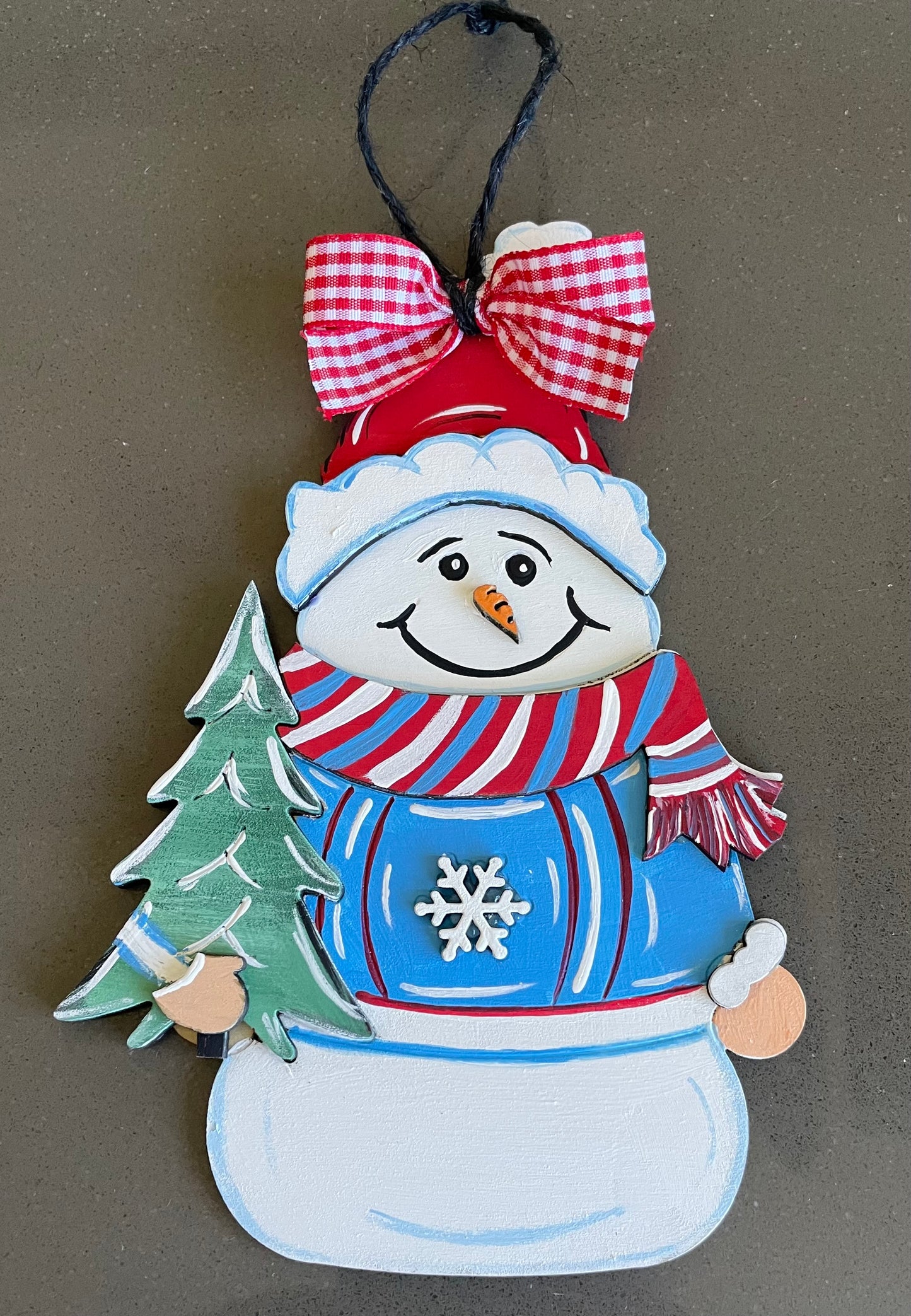 Snowman Ornament with Red and Blue Scarf