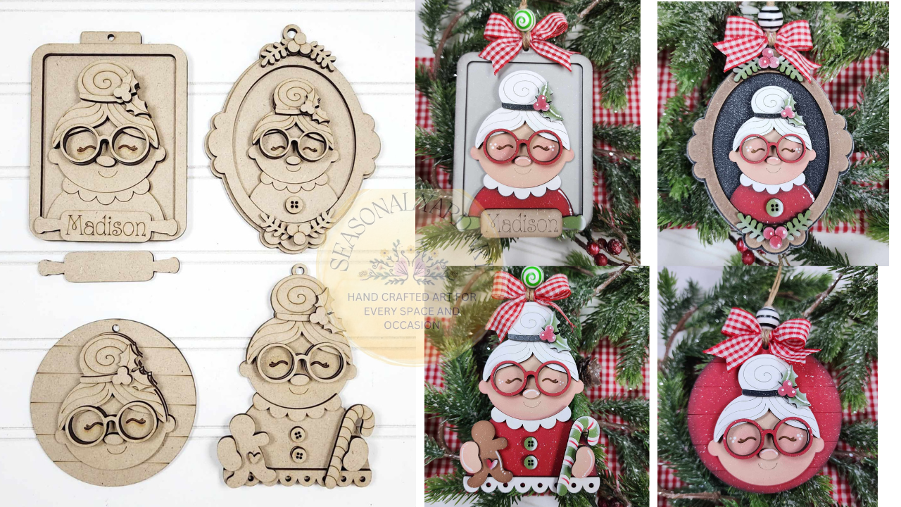 2133 -Ornaments -Mrs. Claus Bundle  A25-  4 piece Ornaments (DIY - You paint it yourself)