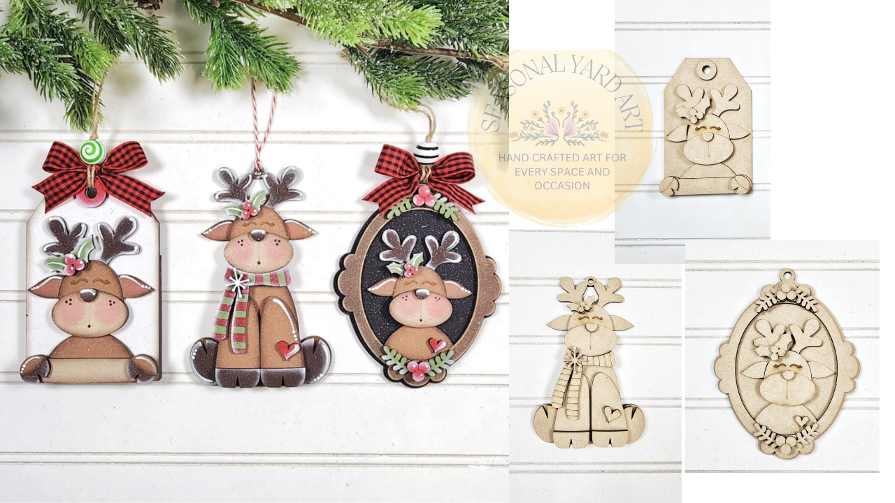 2135 -Ornaments  Reindeers j25-  3 piece Ornaments (DIY - You paint it yourself)