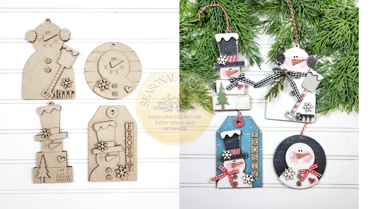 2134 -Ornaments -Prim Snowman M25-  4 piece Ornaments (DIY - You paint it yourself)