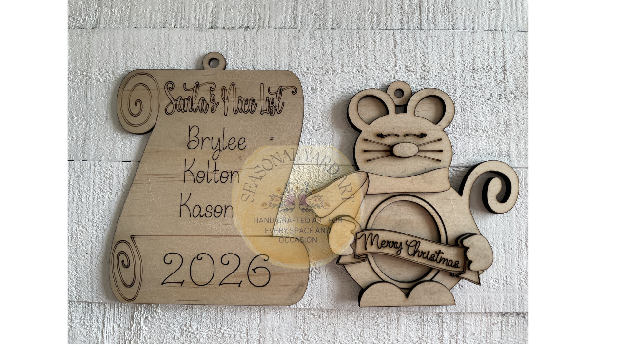 2136 -Ornaments  Santa List and Mouse - 2 piece Ornaments (DIY - You paint it yourself)