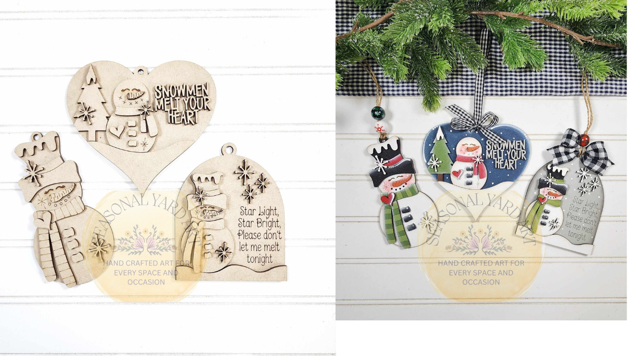 2131 -Ornaments -Snowman Winter J25-  3 piece Ornaments (DIY - You paint it yourself)